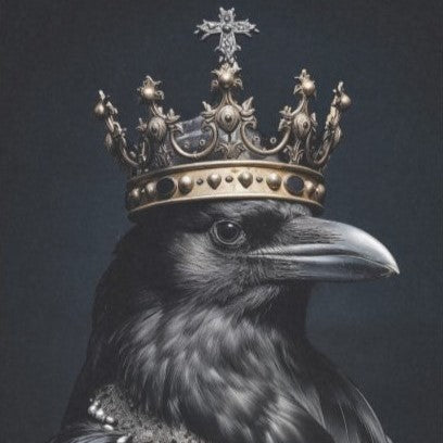 Musta korppi muotokuva decoupage taidekuva. 