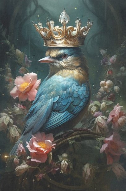 Sininen lintu ja kruunu - yksittäiset decoupage taidearkit
