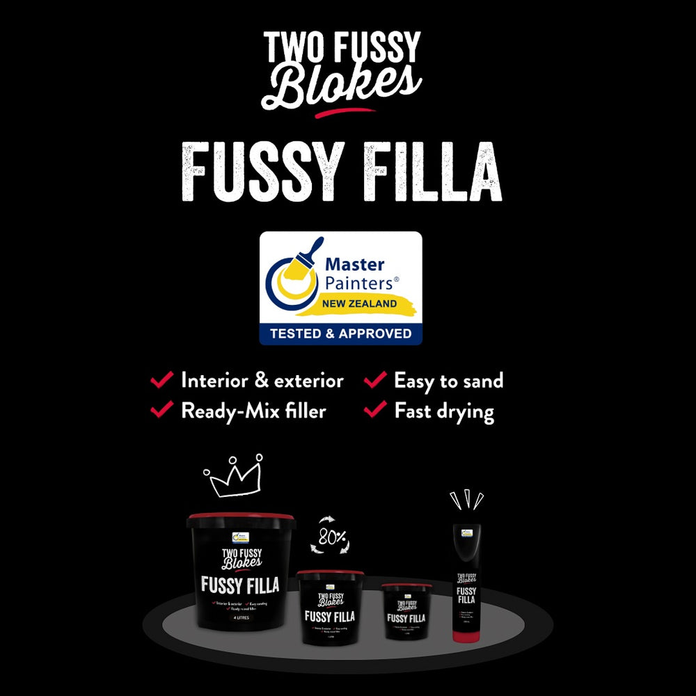 Fussy Filla on valmis käytettäväksi heti purkista. Se on sileä levittää, helppo hioa ja tehty kaikenlaisiin paikkauksiin ja korjaustöihin, pieniin ja suuriin remontteihin. Kätevä pieni purkki työhousujen sivutaskuun työmaalle. 