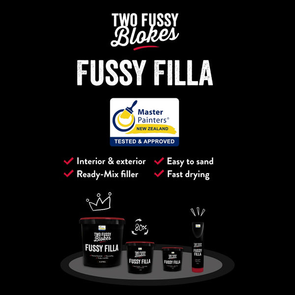 Fussy Filla on valmis käytettäväksi heti purkista. Se on sileä levittää, helppo hioa ja tehty kaikenlaisiin paikkauksiin ja korjaustöihin, pieniin ja suuriin remontteihin ja keittiökaapinovien maalauksiin. 