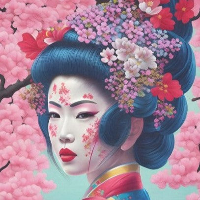 Pinkki geisha taidekuva decoupage arkki. 