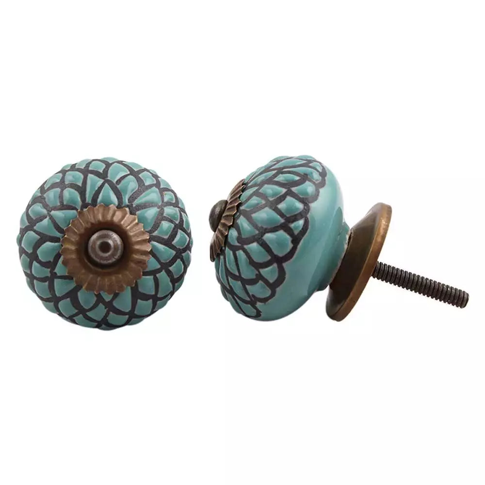 Ceramic Knob - Sage Green Mesh Pattern