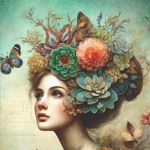 Girl with butterflies in her hair - individual decoupage art sheets