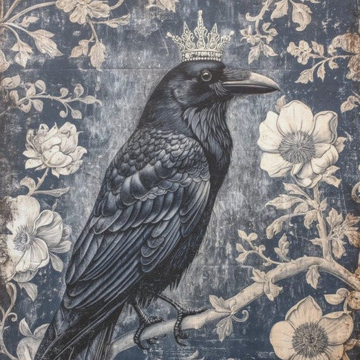 Korppi ja kukat - yksittäiset decoupage taidearkit Frenchic.