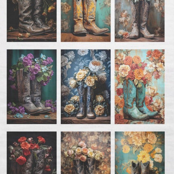 Kukka saappaat - yksittäiset decoupage taidearkit Frenchic.