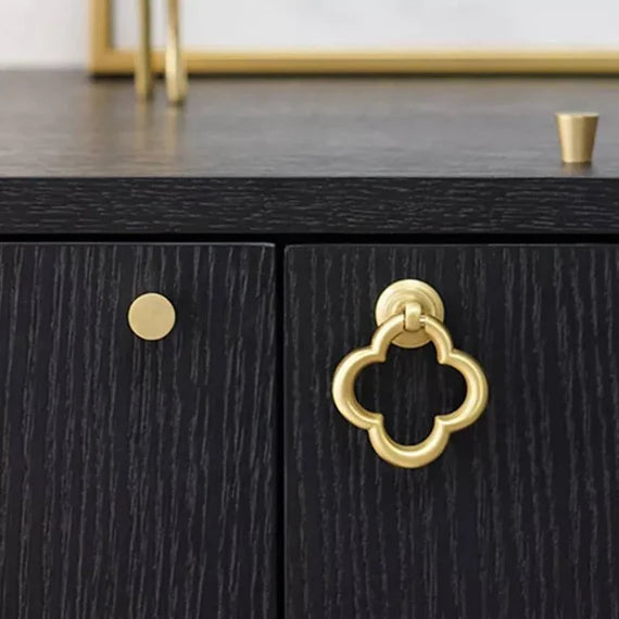 Ceramic square knob - white-gold with pull ring