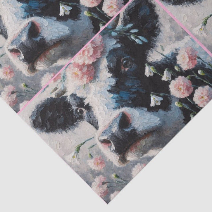 Lehmä ja kukat - yksittäiset decoupage taidearkit Frenchic.