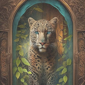 Leopardi ja turkoosi ikkuna - yksittäiset decoupage taidearkit-degoupage-Frenchic Paint Finland