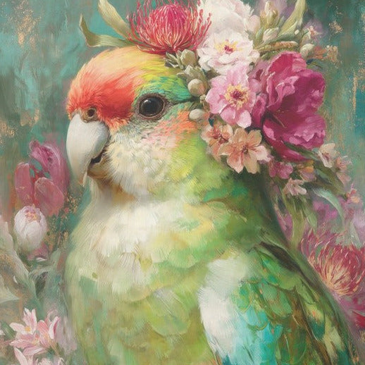 Papukaija ja kukat - yksittäiset decoupage taidearkit Frenchic.