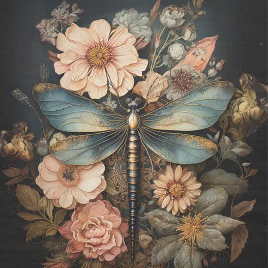 Dragonfly and light flowers - individual decoupage art sheets