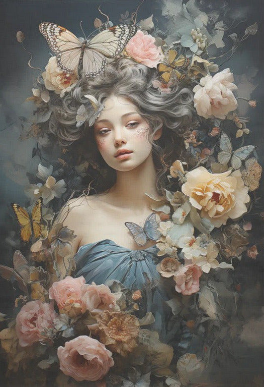 Tyttö ja perhoset - yksittäiset decoupage taidearkit Frenchic.