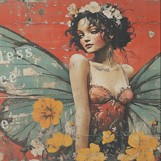 Vintage keiju ja tekstit- yksittäiset decoupage taidearkit - degoupage - Frenchic Paint Finland