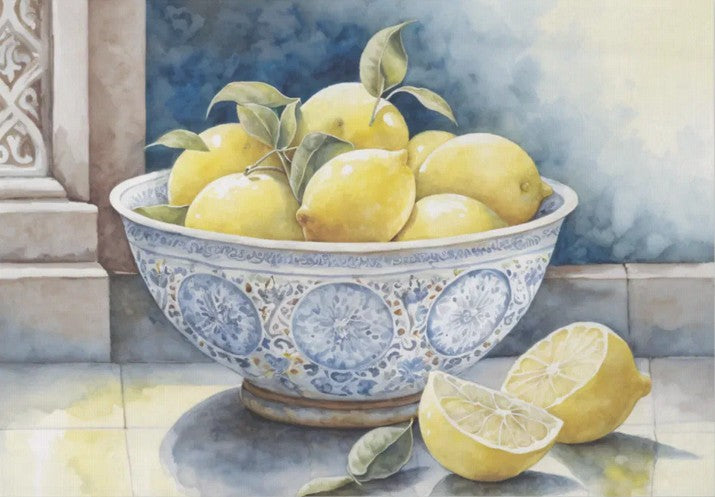 Vintage sitruunat kulhossa - yksittäiset decoupage taidearkit Frenchic.