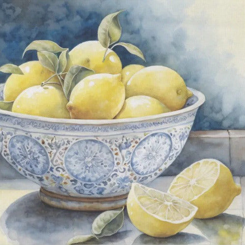 Vintage sitruunat kulhossa - yksittäiset decoupage taidearkit Frenchic.