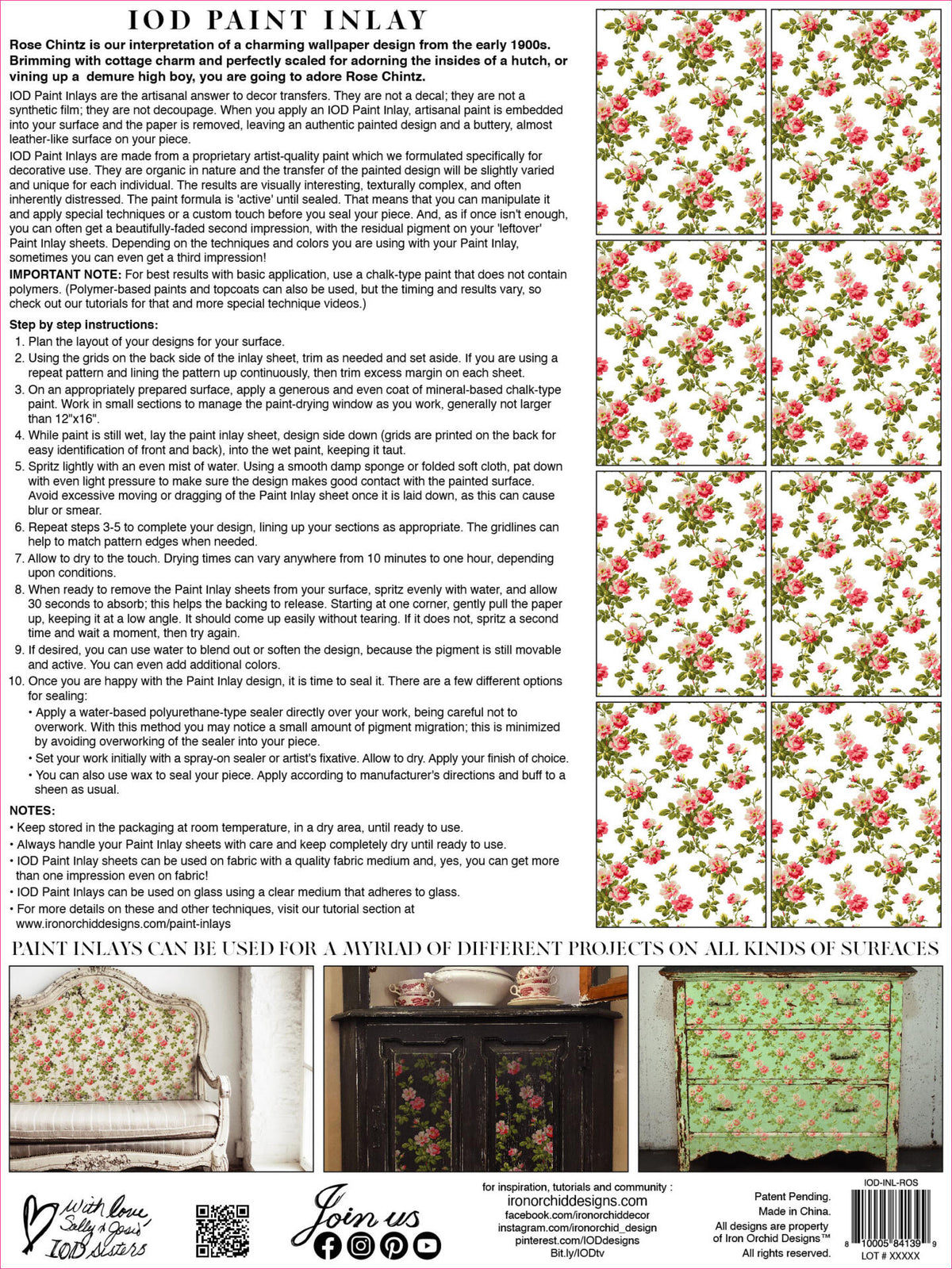 Rose Chintz - Paint Inlay - Paint inlay iod - Frenchic Paint Finland